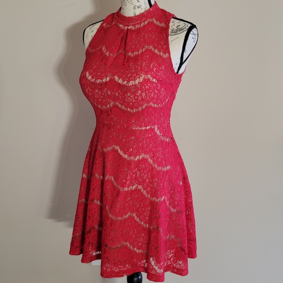 Love, Fire Red Lace Sleeveless Formal Short Dress - Picture 1 of 6